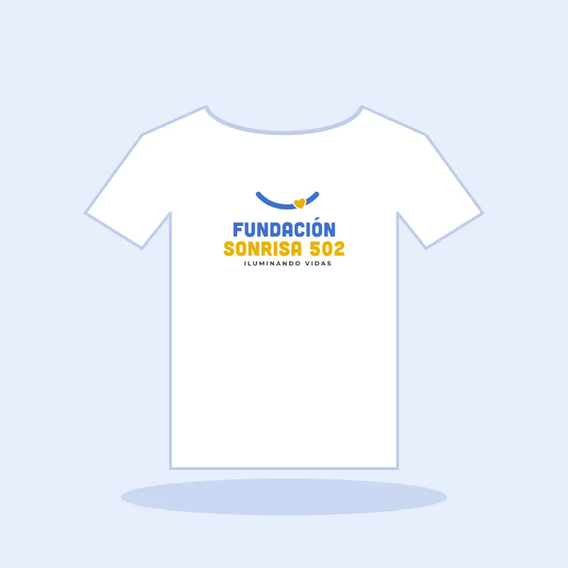Ilustración de la camiseta blanca con el logo de Fundación Sonrisa 502