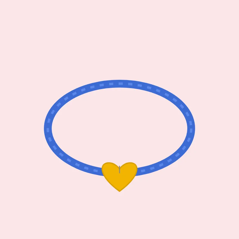 Ilustración de la pulsera azul con dije de corazón amarillo