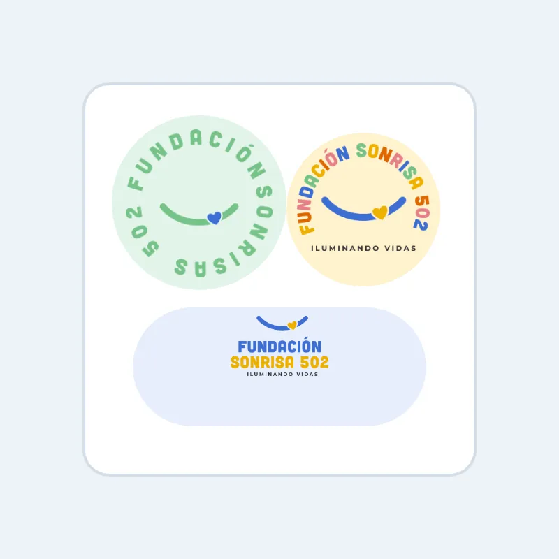 Ilustración de la hoja con tres stickers de los logos de Sonrisa 502