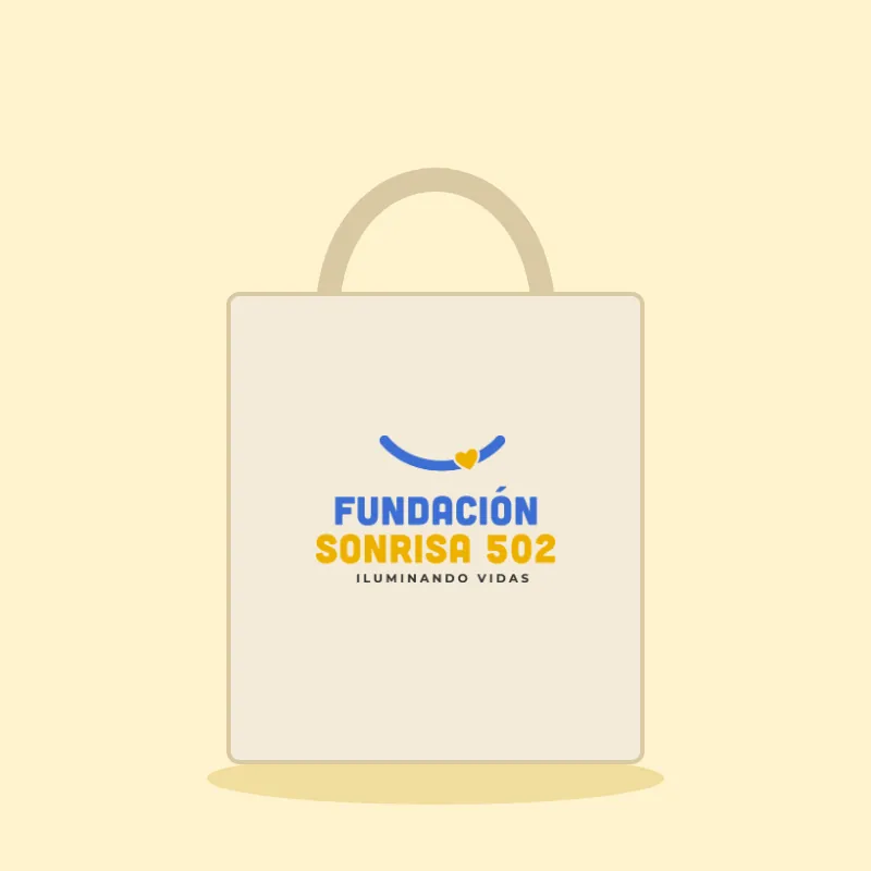 Ilustración de la tote bag de tela cruda con el logo de Fundación Sonrisa 502